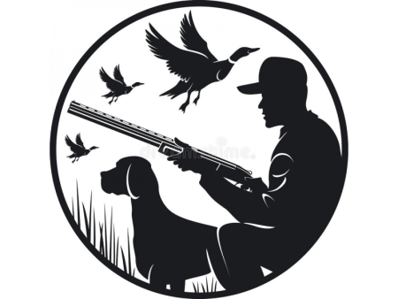 Силуэт охотника с ружьем и собакой