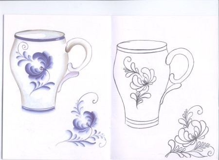 Раскраска Гжельская роспись посуды для детей