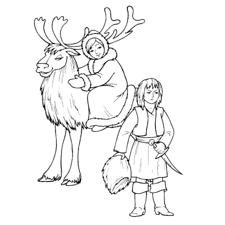 Раскраска к сказке Снежная Королева Герда у принцессы и принца