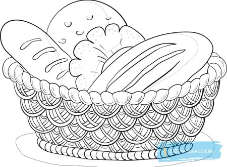 Корзинка с хлебом раскраска
