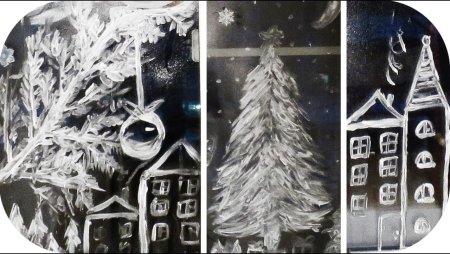 Новогодние рисунки на окне зубной пастой