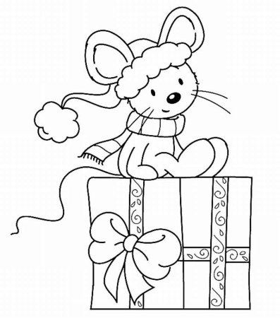 Раскраска мышонок новогодний