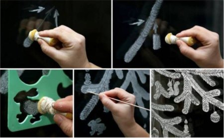 Украшение окон зубной пастой