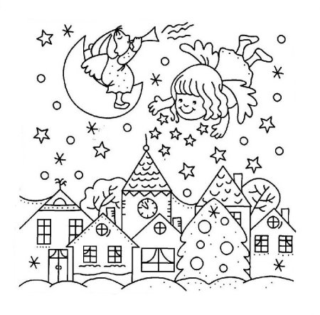 Зимний домик для раскрашивания