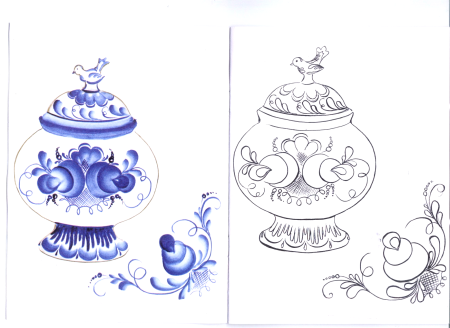 Разукрашка посуда Гжель