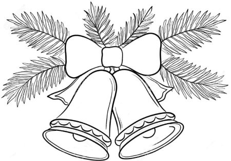 Новогодние колокольчики на еловой ветке трафареты