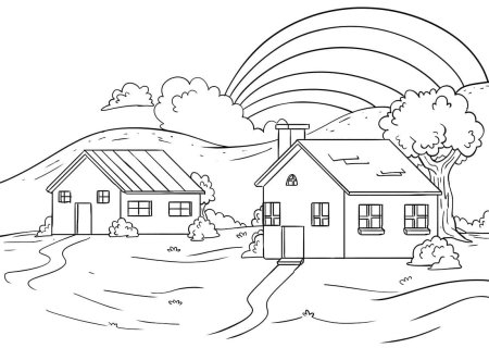 Деревенский пейзаж раскраска