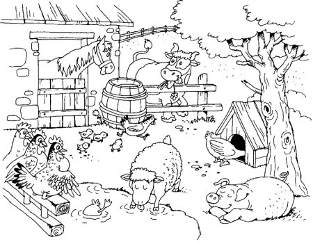 Сельский пейзаж раскраска