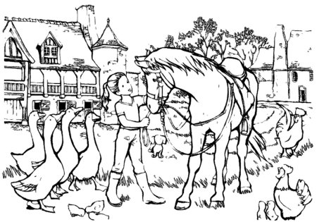 В деревне. Раскраска