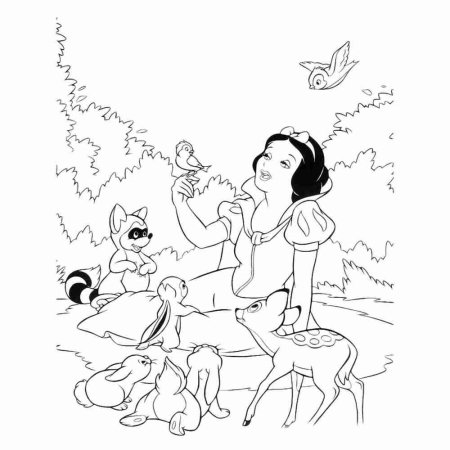 Раскраска Белоснежка и семь гномов