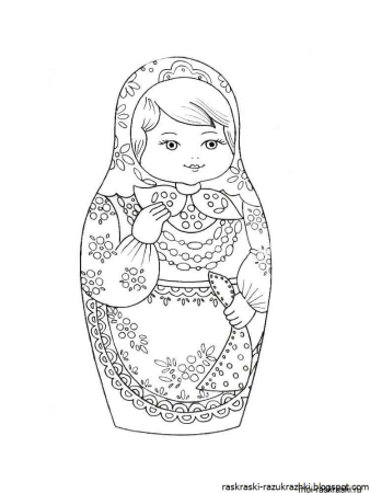 Раскраска матрешки Гжельская роспись