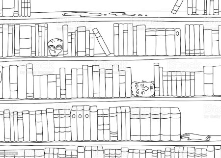 Раскраска книжная полка с книгами