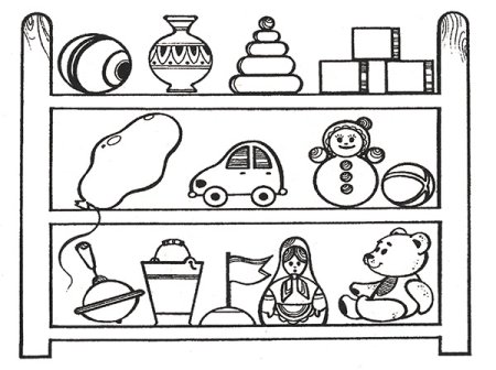 Полки с игрушками раскраска