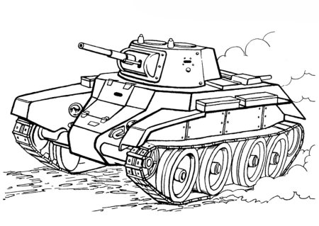 Раскраска танк т34 Военная техника для детей