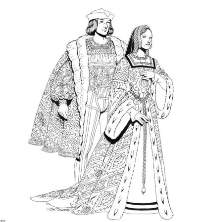 Средневековый костюм раскраска