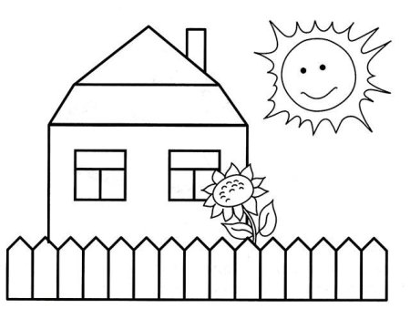 Раскраска домик с забором