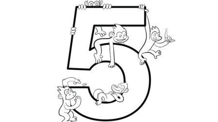 Веселая цифра 5 раскраска