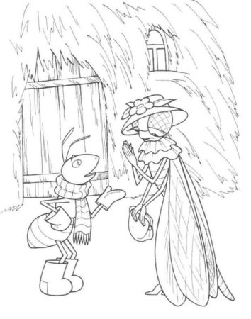 Стрекоза и муравей разукрашка