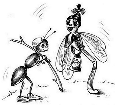 Крылов Стрекоза и муравей раскраска