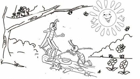 Рисунок к басне Крылова Стрекоза и муравей