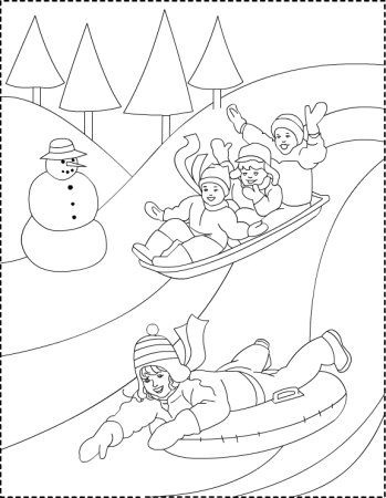 Раскраска дети катаются на санках