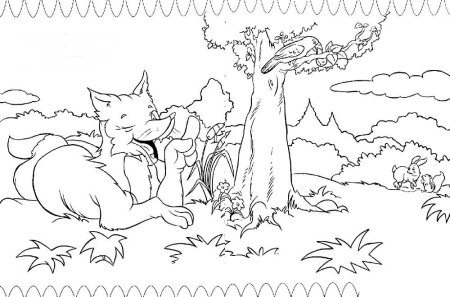 Ррсунок к басни Крылова вон и лисица