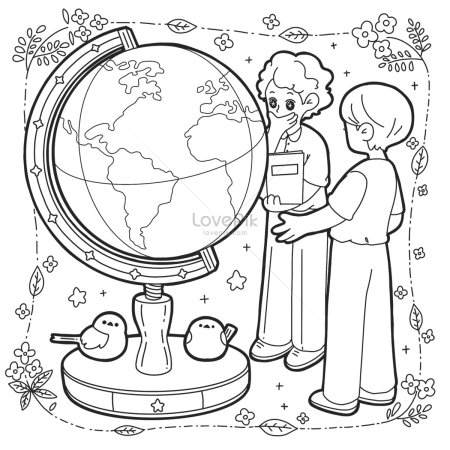 Раскраска учитель географии с глобусом