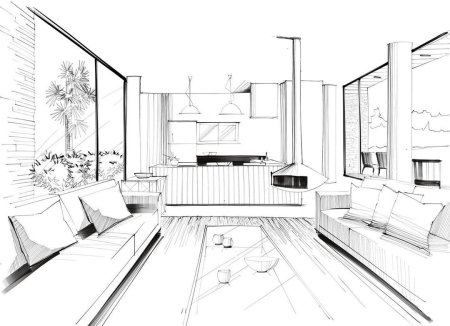 Макет интерьера для скетчинга в карандаше