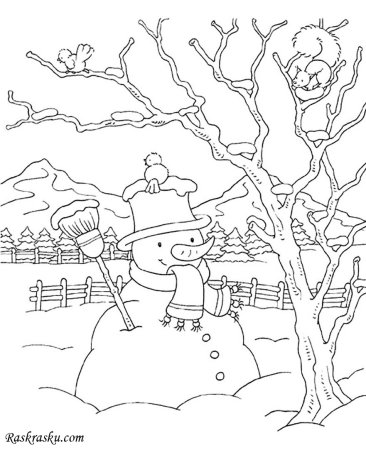 Зимний пейзаж раскраска