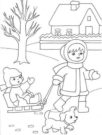 Зима рисунок контур