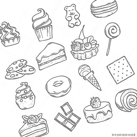 Сладости. Раскраска