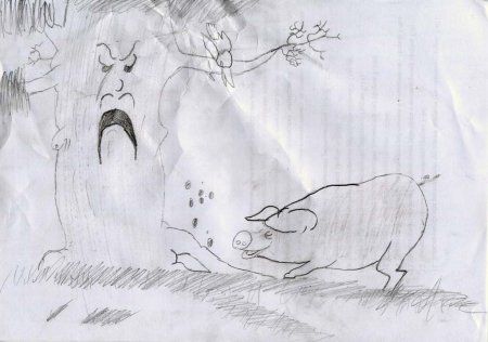 Свинья под дубом рисунок