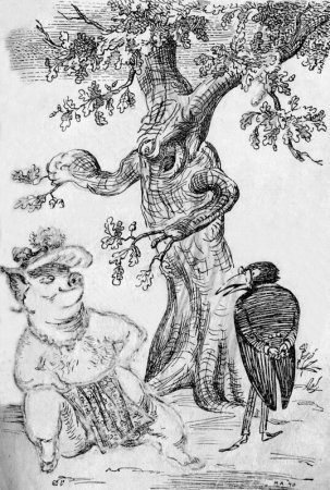 Свинья под дубом рисунок карандашом