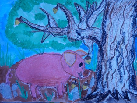 Раскраска басни Крылова свинья под дубом