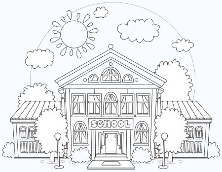 Здание школы карандашом