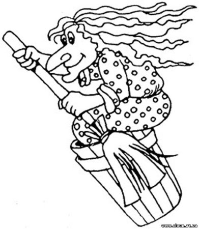 Баба Яга в ступе раскраска