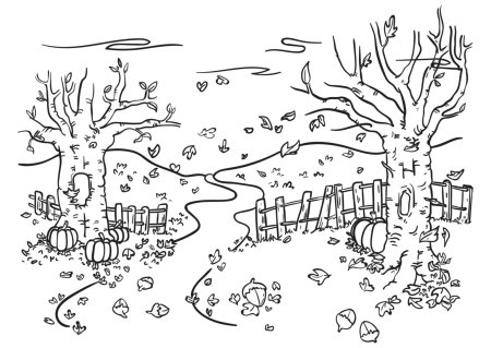 Осенний пейзаж раскраска