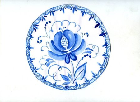 Роспись Гжель для детей тарелка ДОУ