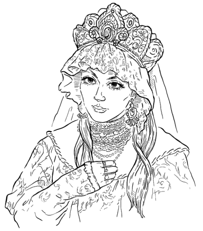 Девушка в сарафане раскраска