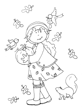 Раскраска девочка осень для детей