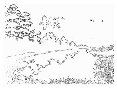 Раскраска Речной пейзаж