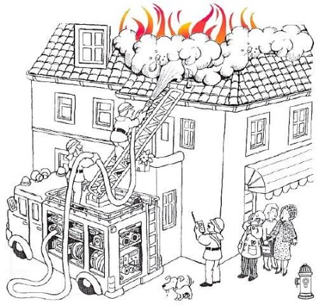 Раскраска пожар в доме