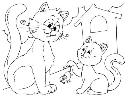 Кошка и мышка раскраска