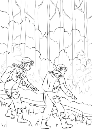 Лес пожар огонь раскраска