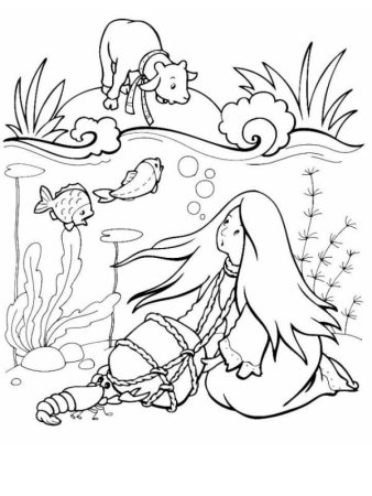 Русалка контурный рисунок