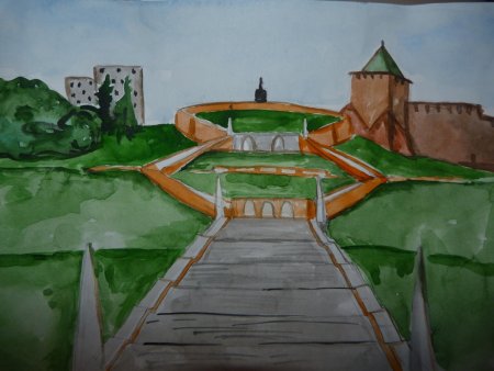 Чкаловская лестница Нижний Новгород рисунок для детей