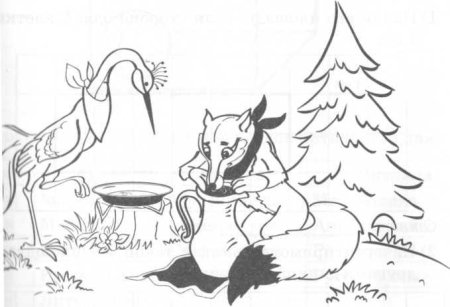 Иллюстрация к басне лиса и журавль