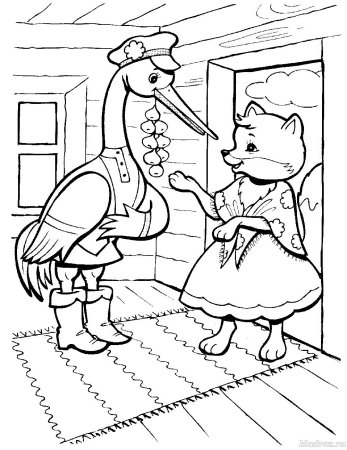 Раскраска "лиса и журавль"