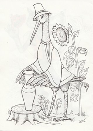 Рисунок карандашом на тему лиса и журавль