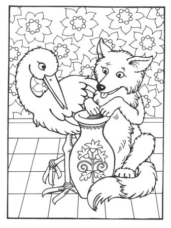 Раскраска "лиса и журавль"